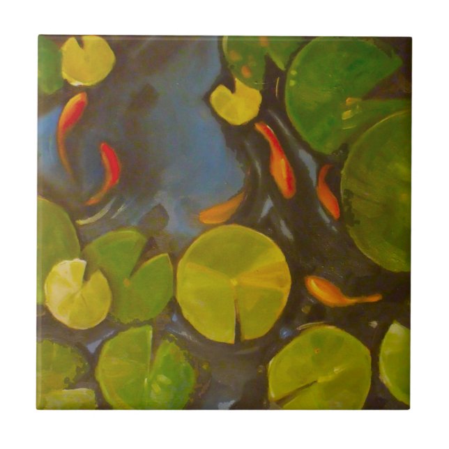 Goldfish Koi Pond Vatten Lilies Kakelplatta (Framsidan)