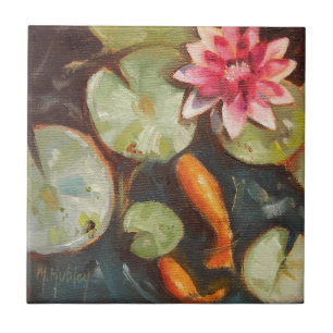 Goldfish Koi Pond Vatten Lilies Kakelplatta