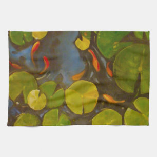 Goldfish Koi Pond Vatten Lilies Kökshandduk