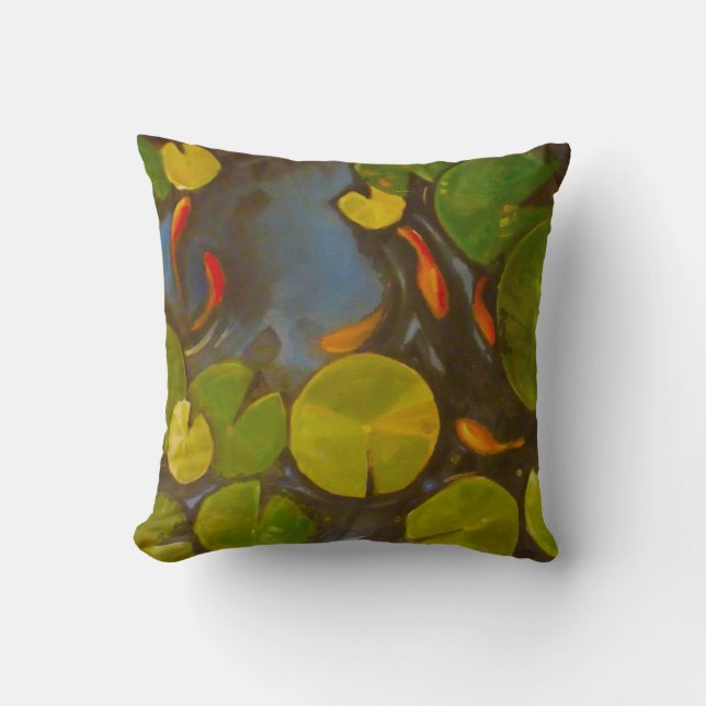 Goldfish Koi Pond Vatten Lilies Kudde (Framsida)