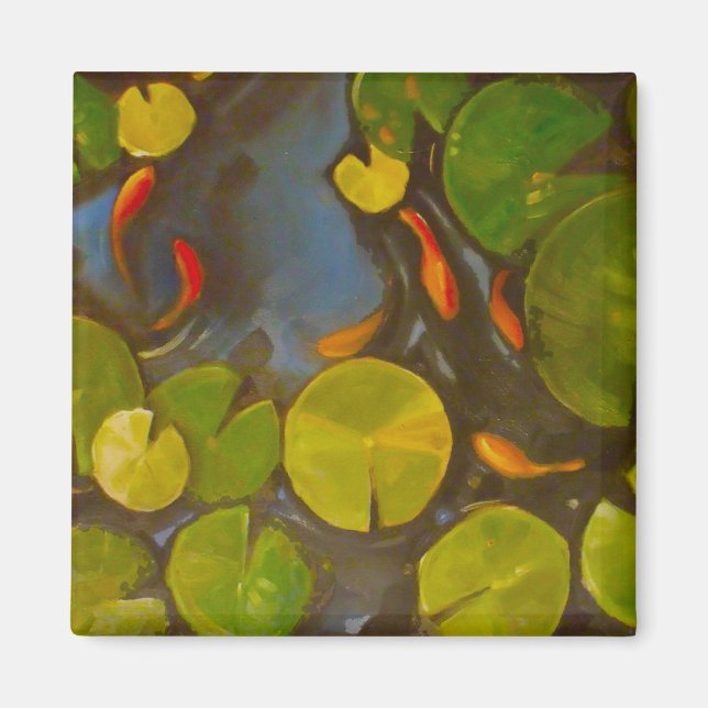 Goldfish Koi Pond Vatten Lilies Magnet (Framsidan)