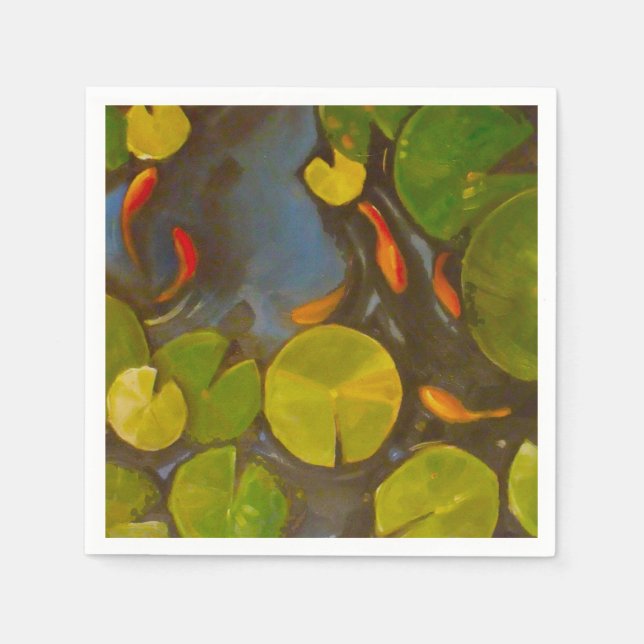Goldfish Koi Pond Vatten Lilies Pappersservett (Framsidan)