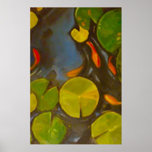 Goldfish Koi Pond Vatten Lilies Poster