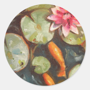 Goldfish Koi Pond Vatten Lilies Runt Klistermärke