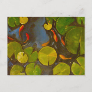 Goldfish Koi Pond Vatten Lilies Vykort