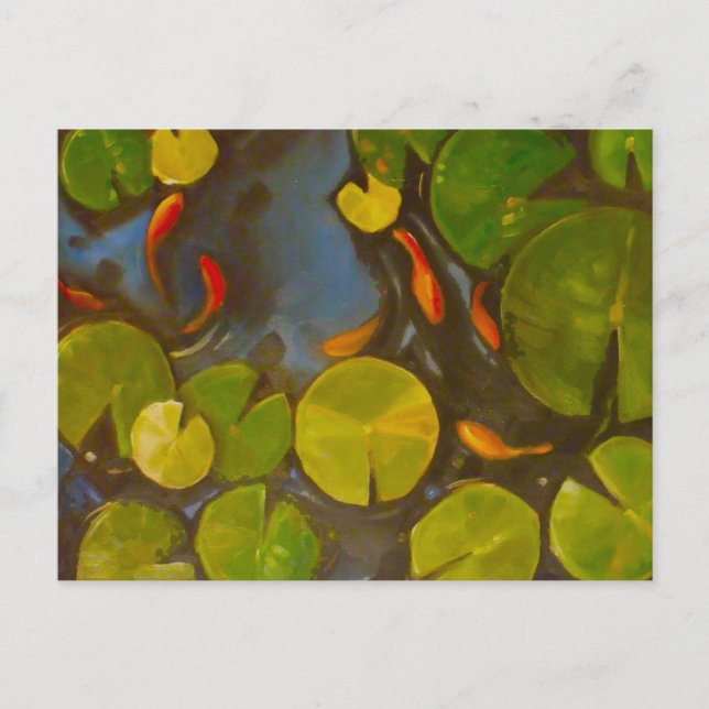 Goldfish Koi Pond Vatten Lilies Vykort (Framsida)