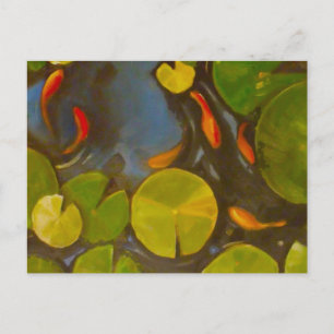 Goldfish Koi Pond Vatten Lilies Vykort