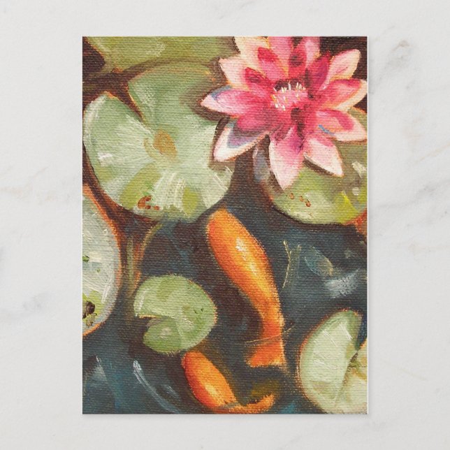 Goldfish Koi Pond Vatten Lilies Vykort (Framsida)