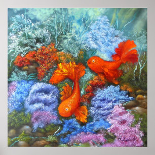 Goldfish-målarfeng shui kärlek-symboler poster