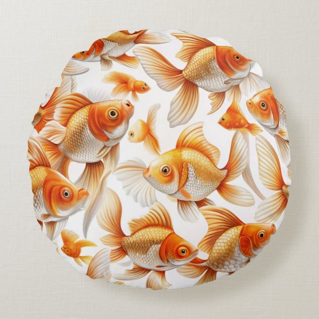 Goldfish Mönster och Fleece Blanket Rund Kudde (Framsidan)