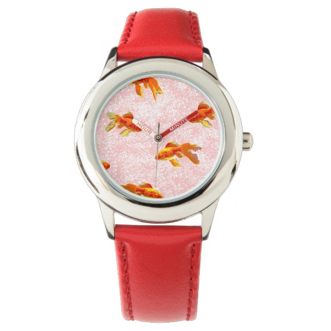 Goldfish Mönster (rosa) Armbandsur (Framsida)