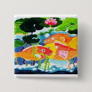 Goldfish och vattlily knapp