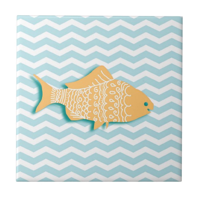 Goldfish on mint blue chevron kakelplatta (Framsidan)