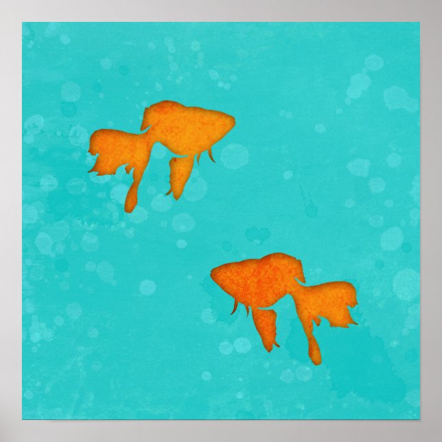 Goldfish-orange silhouettes in turkos vatten poster (Framsidan)