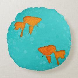 Goldfish-orange silhouettes in turkos vatten rund kudde