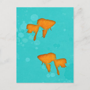 Goldfish-orange silhouettes in turkos vatten vykort