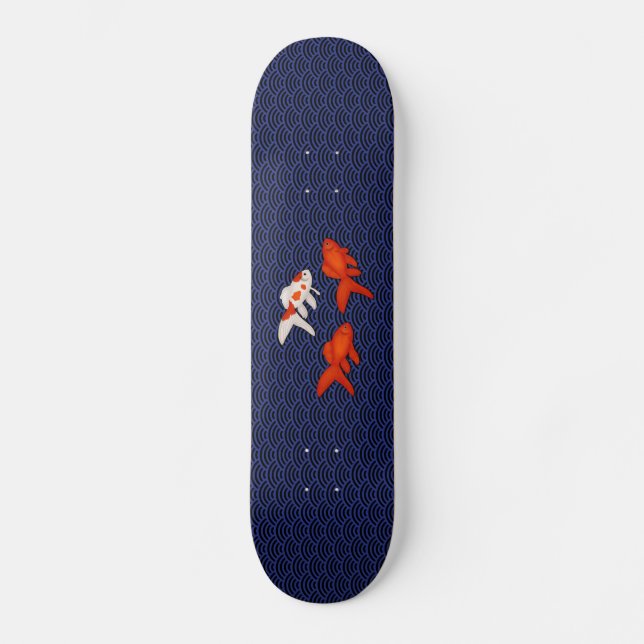 Goldfish på Seigaiha Mönster japanska Mini Skateboard Bräda 18,5 Cm (Framsida)