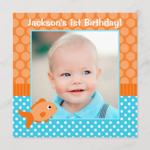 Goldfish Polka Dot 1:a födelsedagsfoto Inbjudningar