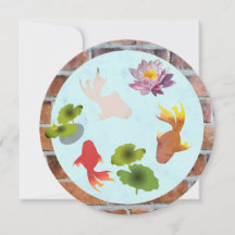 Goldfish Pond Cute Round Flat Greeting Card