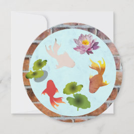 Goldfish Pond Cute Round Flat Greeting Card Kort