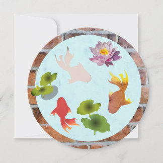 Goldfish Pond Cute Round Flat Greeting Card Kort