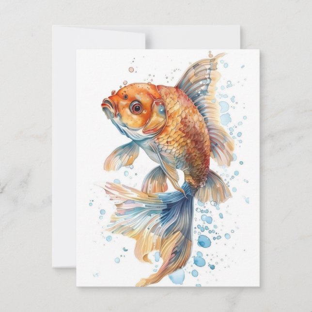 Goldfish-studie i vattenfärger julkort (Framsida)