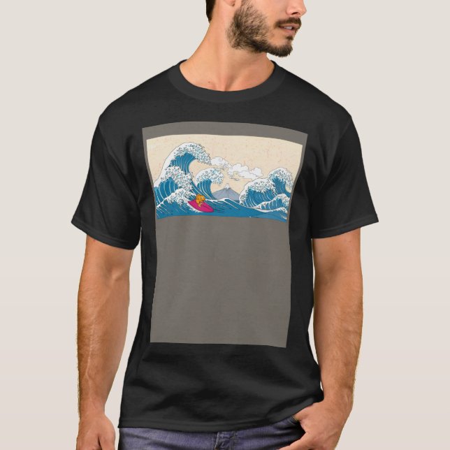 GoldFish Surfing Great Wave Off Kanagawa Surfer T Shirt (Framsida)