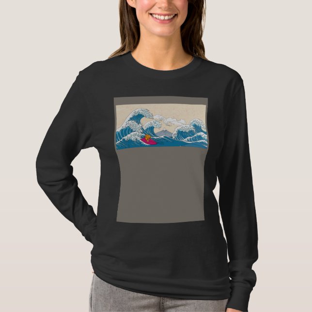 GoldFish Surfing Great Wave Off Kanagawa Surfer T Shirt (Framsida)