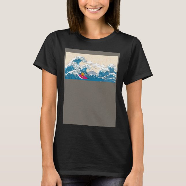 GoldFish Surfing Great Wave Off Kanagawa Surfer T Shirt (Framsida)