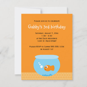 Goldfish Theme Orange Blue Barns födelsedag Inbjudningar
