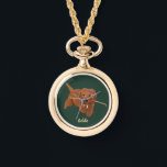 Goldie Golden Doodle Necklace Armbandsur<br><div class="desc">A necklace watch with cute Golden Doodle images. The text may be personalized. Original artwork by WB.</div>