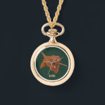 Goldie Golden Doodle Necklace Armbandsur<br><div class="desc">A necklace watch with cute Golden Doodle images. The text may be personalized. Original artwork by WB.</div>