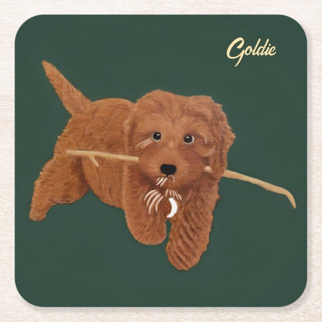 Goldie Golden Doodle Underlägg Papper Kvadrat (Framsidan)