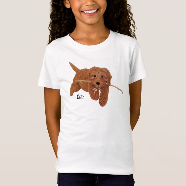 Goldie Golden Doodle Vit T Shirt (Framsida)