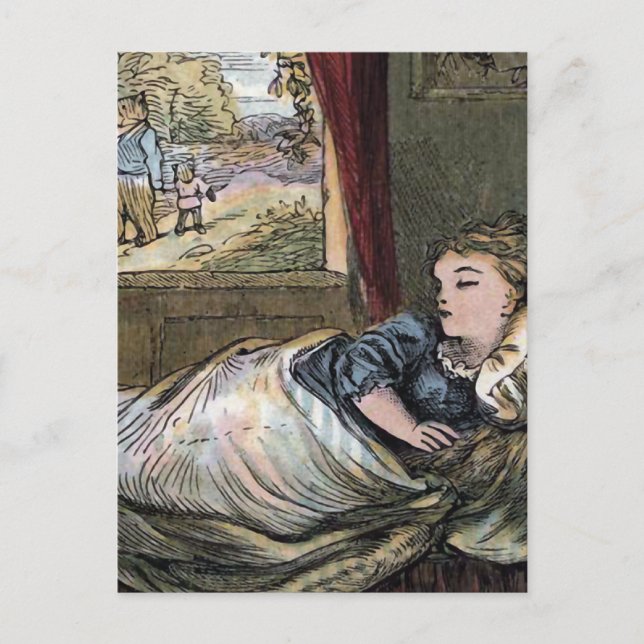 Goldilocks Asov i lilla Bear's Bed Vykort (Framsida)