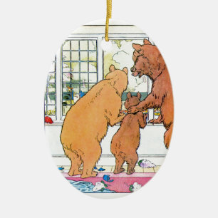 Goldilocks och de tre björnarna julgransprydnad keramik