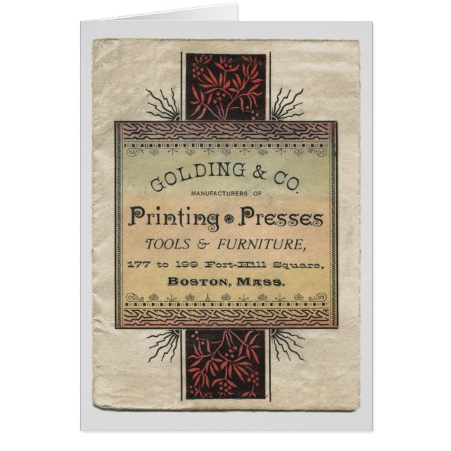 Golding 1887-tryckpresskort för tryckpress hälsningskort (Framsidan)