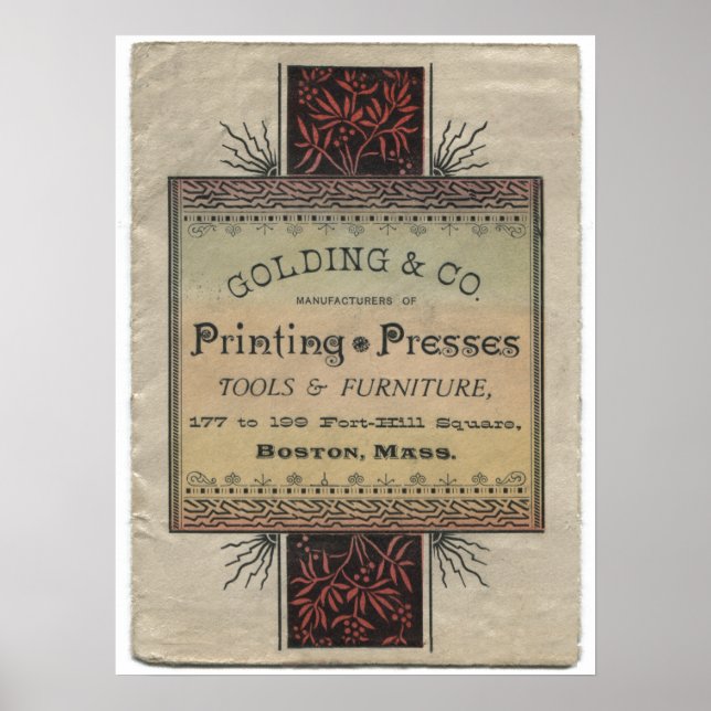 Golding letterpress-reklam i tryckpress poster (Framsidan)