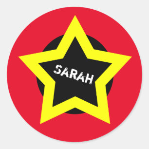 Golds Star & Top-skattningsfäst (Sarah) Runt Klistermärke