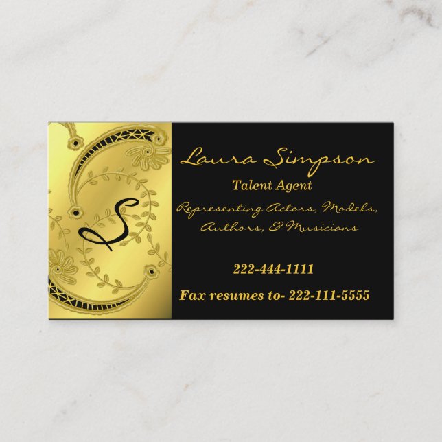 Goldtone och svart Monogramvisitkort Visitkort (Framsida)