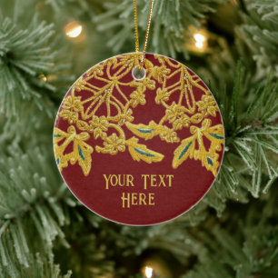 Goldwork Embroidery on Fabric Effect, din text Julgransprydnad Keramik