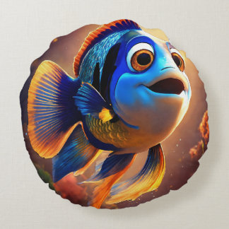 Goldy med blå fisk rund kudde