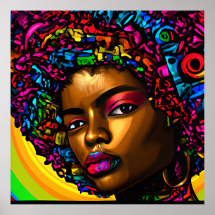 Goldy Queen Rainbow Cute Hair Black Melanin Afro Poster