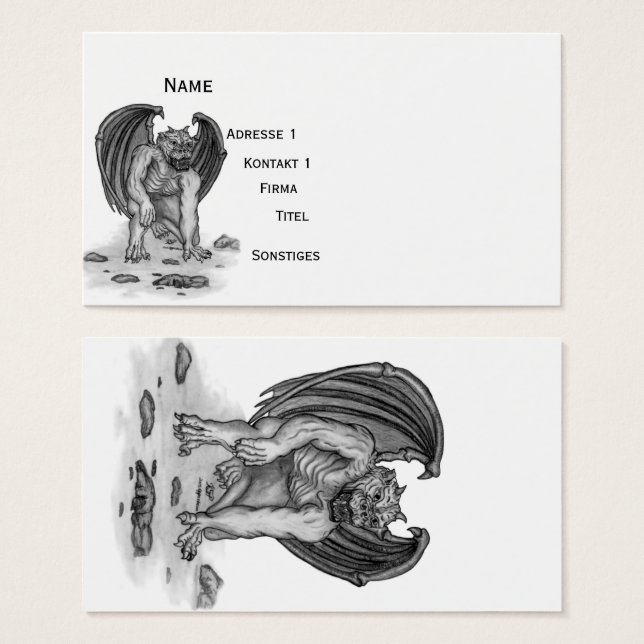 Golem Gargoyle , Black and White-design Visitkort (Framsida & baksida)
