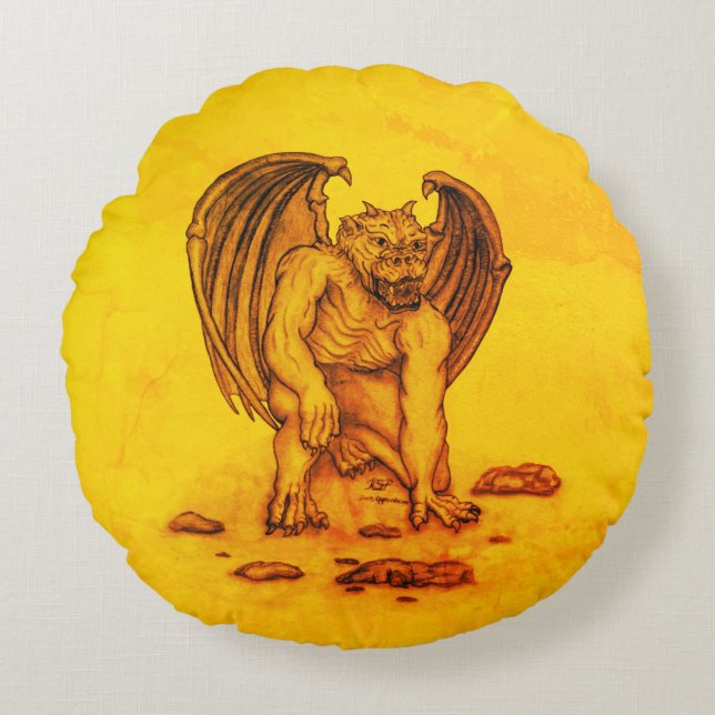 Golem Gargoyle Rund Kudde (Framsidan)