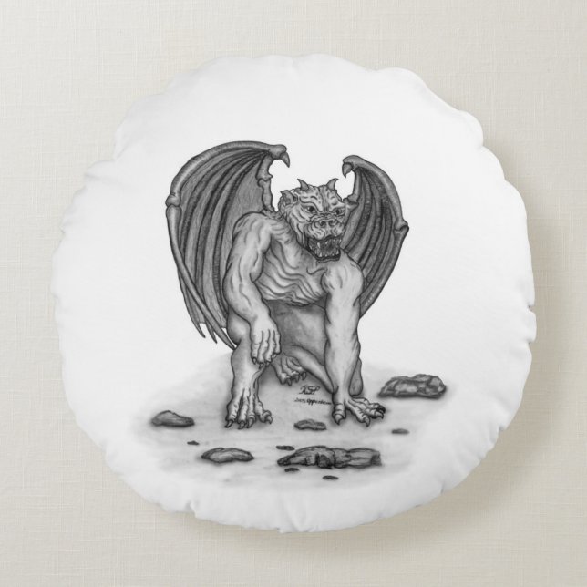 Golem Gargoyle Rund Kudde (Framsidan)