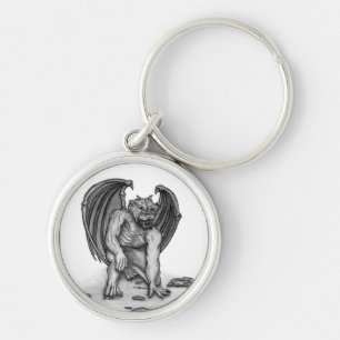 Golem Gargoyle Rund Silverfärgad Nyckelring