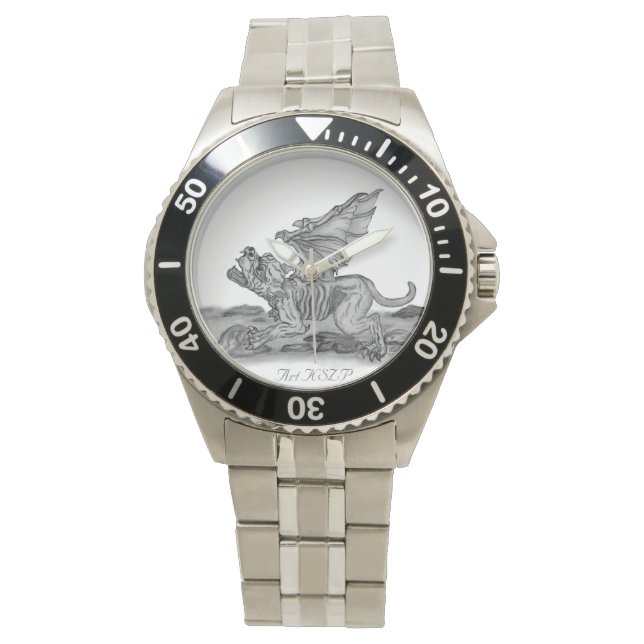 Golem Gargoyle, svartvit design Armbandsur (Framsida)