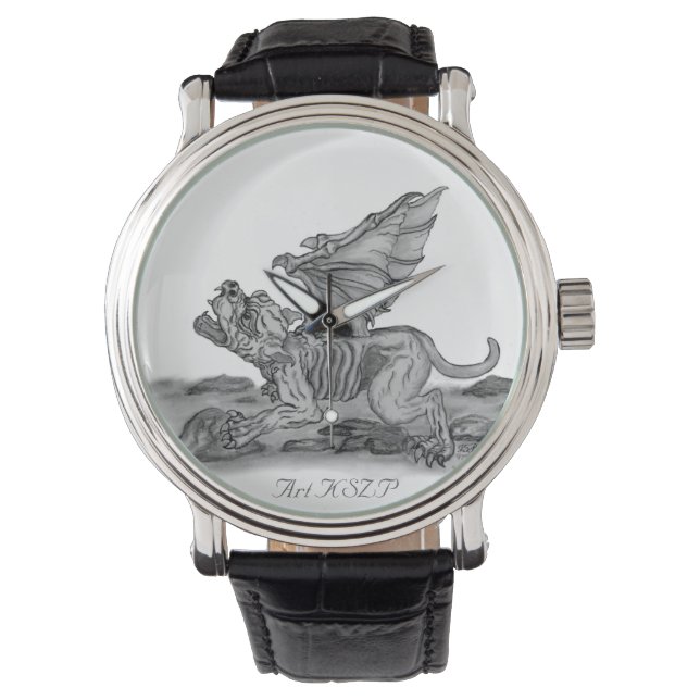 Golem Gargoyle, svartvit design Armbandsur (Framsida)