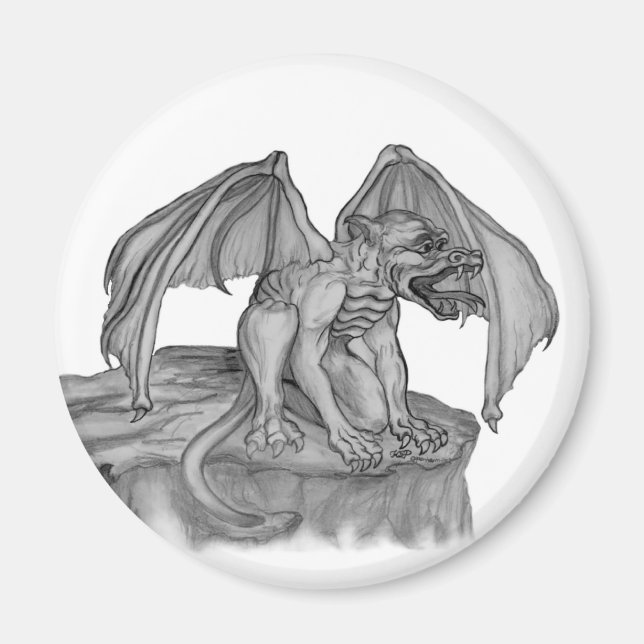 GOLEM - Gargoyle svartvit design Magnet (Framsidan)